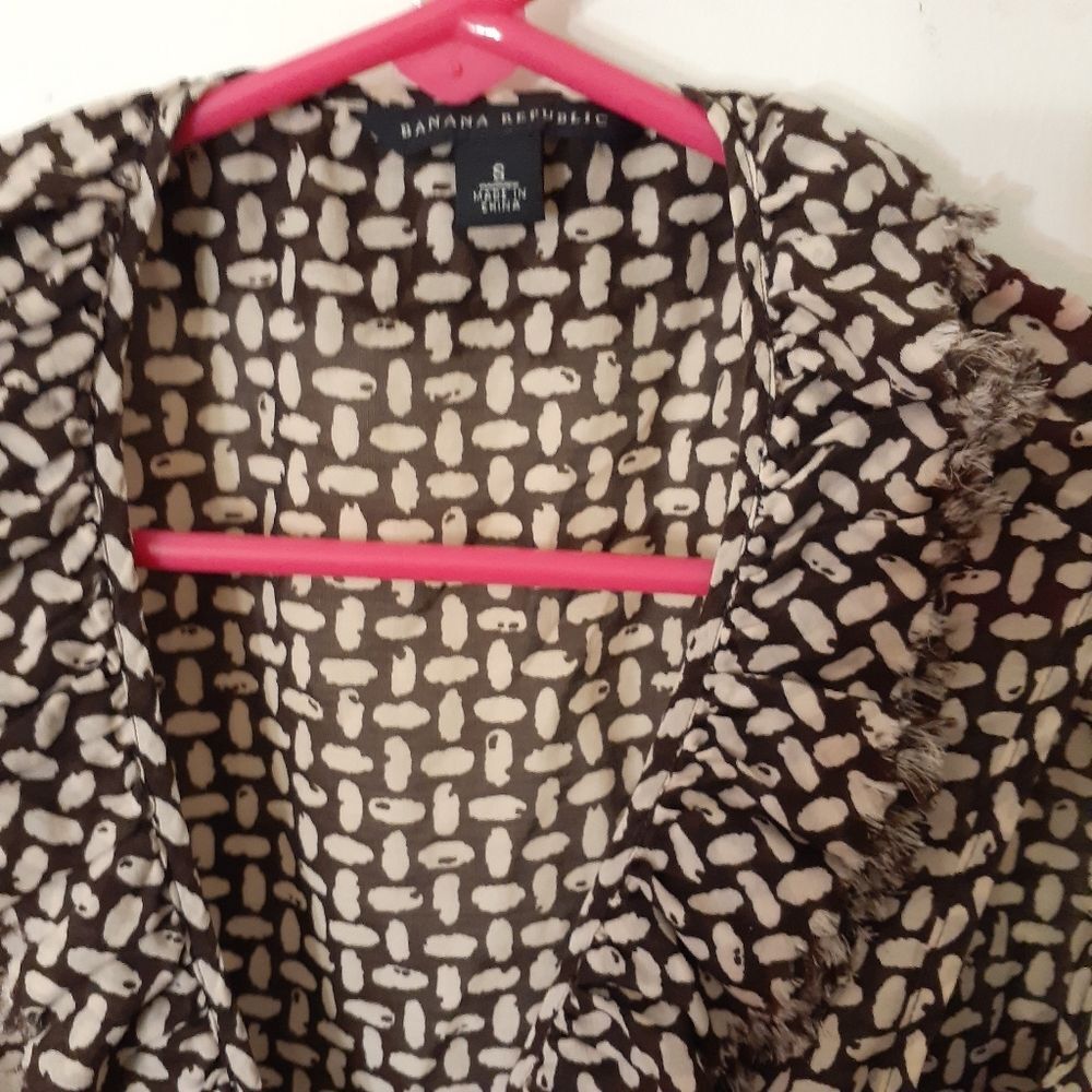 Banana Republic Silk Cotton Top Black and White Patterned Blouse S Summer Shirt